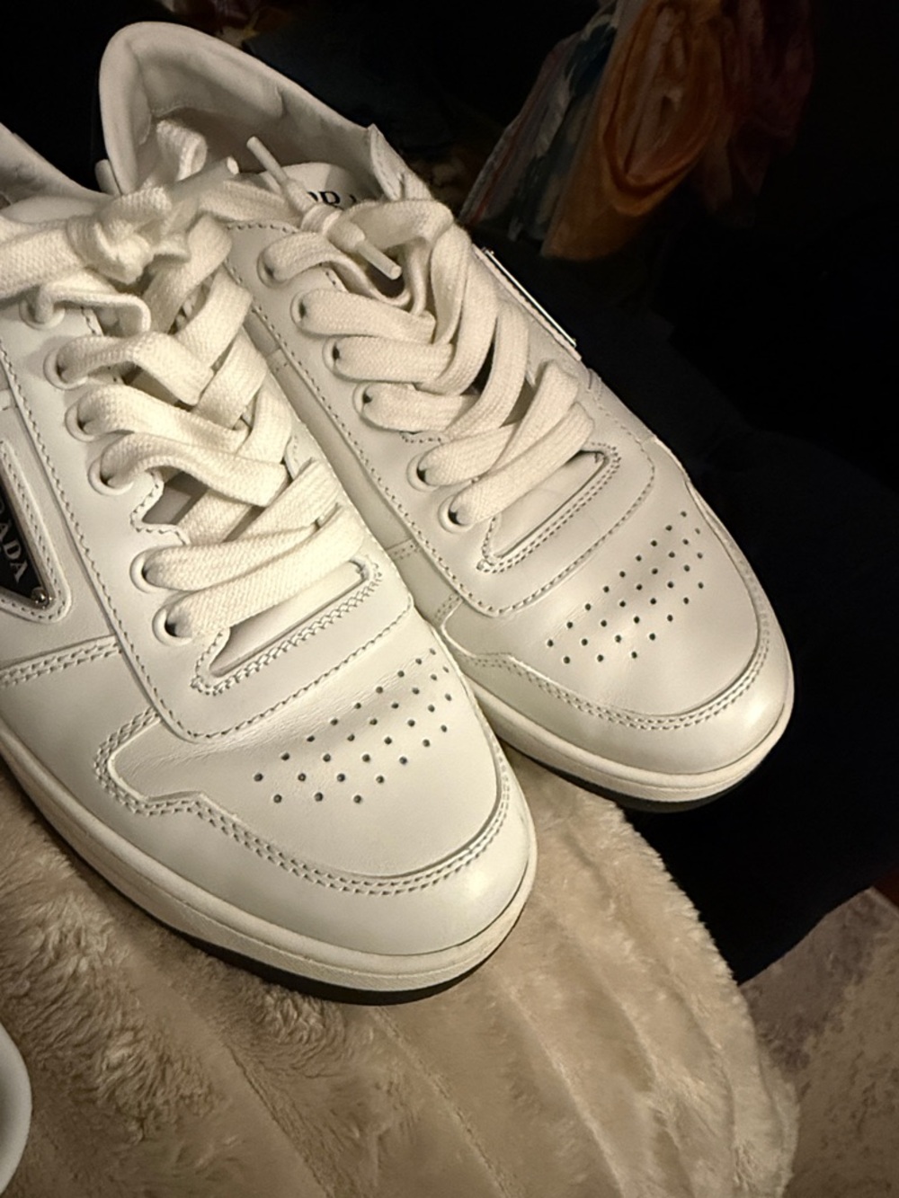 Prada Downtown White Leather Low-Top Sneakers - Picture 3 of 6
